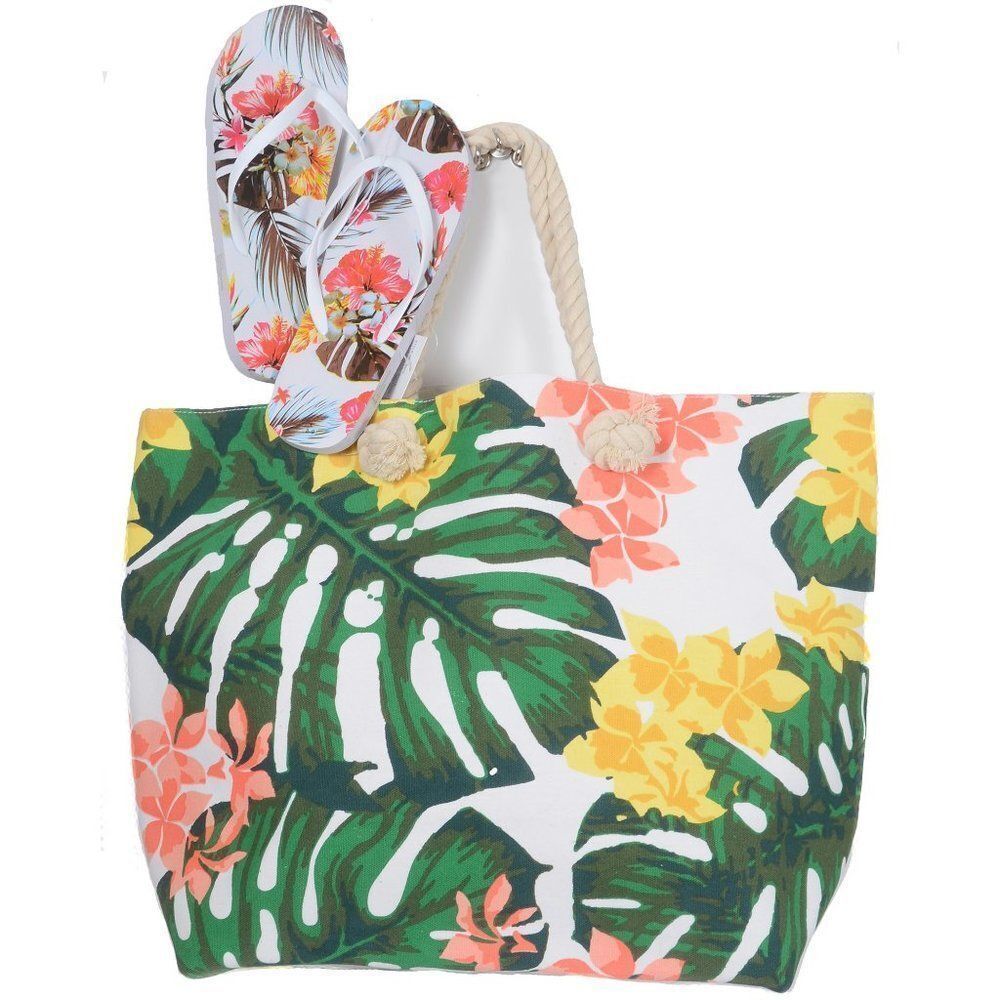 BONUS‎ PAIR! Flip Flops (SIZE LARGE 7/8) Rope Handle Summer Tote Bag
